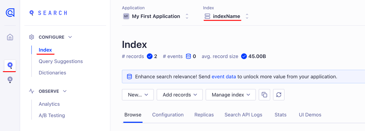 Algolia 配置项信息